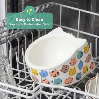 Kitty City Elevated Melamine Cat Bowl - Raised Tilted Dish for Food & Water, Sturdy Non-Slip Base, Non-Porous & Break Resistant, Dishwasher Safe, Indoor or Outdoor Pets – 5.4oz capacity, Colorful Cats - Image 5