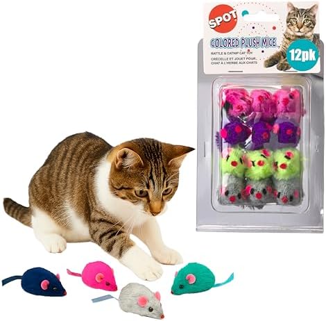 SPOT Colored Plush Catnip Mice Toys – 12-Pack of 4.5-Inch Rattle Mice – Interactive Cat Toys for Indoor Cats & Kittens – Soft, Lightweight, Classic Mouse Shape – Catnip-Filled for Active Play by SPOT