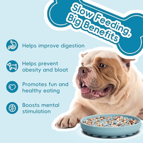 Silicone Slow Feeder Dog Bowl – Sky Blue Bone Pattern | Food-Grade Non-Slip Dog Dish for Anti-Bloat, Fast Eating Prevention, 7.5” x 1.5”, Dishwasher Safe - Image 6