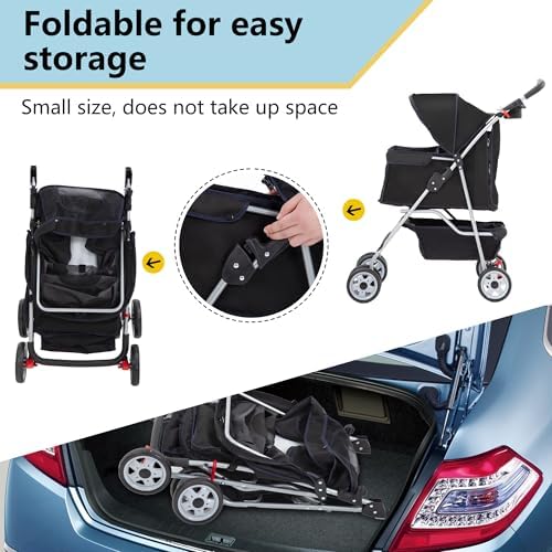 FDW | 4-Wheel Foldable Pet Stroller | Dark Black | Lightweight & Portable - Image 5