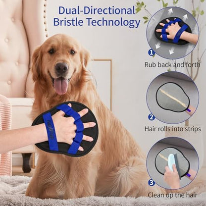 Pet Hair Removal Glove, Magic Brush Electrostatic Mitt for Dogs & Cats, Reusable Grooming Gloves - Dog Hair Remover Tool with 5-Finger Design for Couch, Carpet, Clothing & Car Seat(Blue) - Image 3