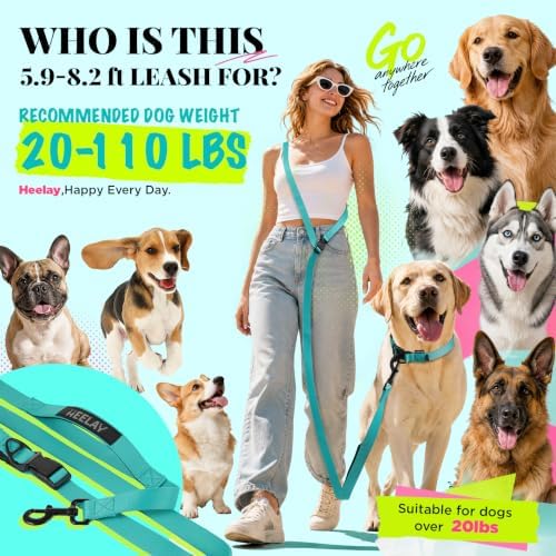 Hands Free Dog Leash, 5.9-8.2ft Multifunctional Crossbody Rope with Explosion-Proof Handle and Adjustable Training Hands Free Leash for Medium Dog Walking Running Hiking Travel Teal - Image 2