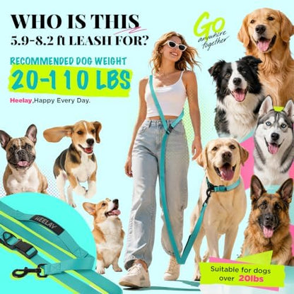 Hands Free Dog Leash, 5.9-8.2ft Multifunctional Crossbody Rope with Explosion-Proof Handle and Adjustable Training Hands Free Leash for Medium Dog Walking Running Hiking Travel Teal - Image 2