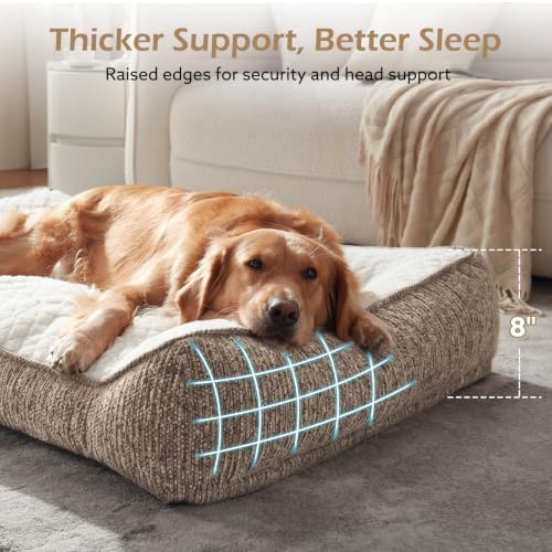 JOEJOY XL Orthopedic Dog Beds Large Sized Dog, Extra Thick Supportive Big Dogs Couch Bed with Sides, Ultra Soft Pet Bed Sofa for Large Dogs, Beige, 38''x28'' - Image 2