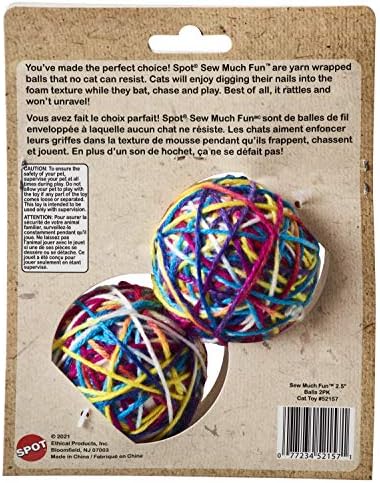SPOT Ethical Products Sew Much Fun/Yarn Ball Cat Toy / 2.5" / 2Pack, Multicolor - Image 2