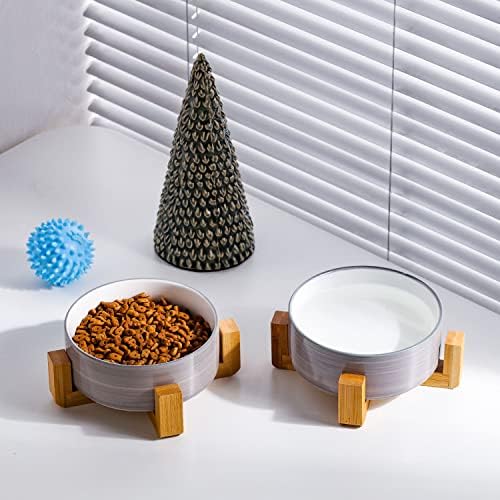 Petygooing Ceramic Cat Dog Bowl Set with Stand,Small Dog Bowls,Pet Food and Water Dish, Anti Slip Set of 2 Cat Bowls-Cute Modern Pet Food Dish Small Size (13.5OZ/5.1 in) Grey White - Image 6