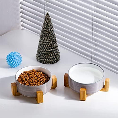 Petygooing Ceramic Cat Dog Bowl Set with Stand, Pet Food and Water Bowl,Medium Pet Dishes Anti Slip Set of 2 Cat Dog Bowls-Cute Modern Pet Food Bowls Small Medium Size (28 OZ /3.6 Cups) Grey White - Image 6