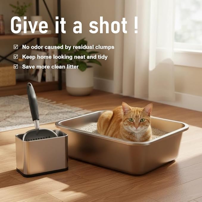 Heavy Duty Cat Litter Scoop with Holder - All Metal Cat Litter Scooper with Stainless Steel Holder - Speed Sifter Litter Box Scooper Captures All Clumps