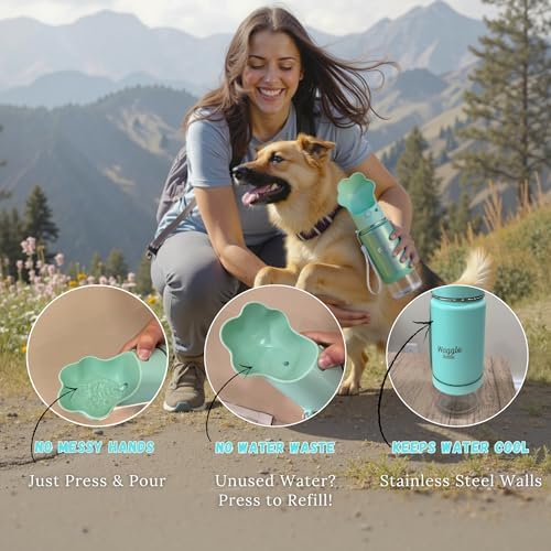 Stainless Steel Dog Travel Water Bottle, Vacuum Insulated Portable Dog Water Dispenser, Drink Cup and Snack Container On The Go, Outdoor Walking, Hiking, Travel (Mint) - Image 2