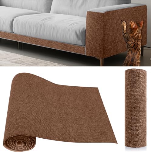 Cat Scratch Furniture Protector Couch Protector from cat Claws Self-Adhesive Carpet remnants Scratching Mat Trimmable DIY Climbing Covering Posts(Brown, 15.8" x 78.7") by Unknown