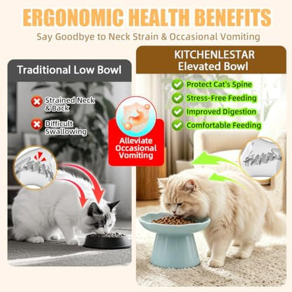 6" Elevated Cat Bowls,Ceramic cat Food Bowl, Azure, 1-Pack - Image 3