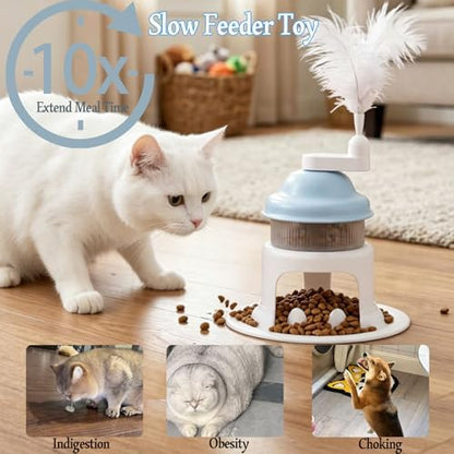 Cat Slow Feeder Toy with Feather Teaser, Interactive Puzzle Feeder for Cats, Mental Stimulation Foraging Toy, Suitable for Dry & Wet Food(Green) - Image 2