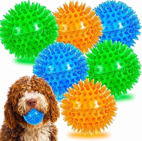 LECHONG 6pack Squeaky Dog Toys Spiky Dog Balls Cleans Teeth and Promotes Dental and Gum Health for Your Pet Squeaker Ball Toys for Aggressive Chewers (S 6PACK) by LECHONG