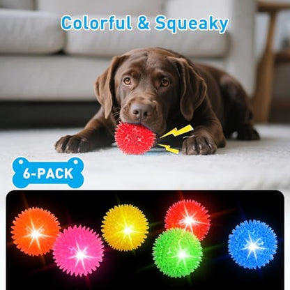 Novkin 6 Pack 2.5" LED Light Up Dog Balls, Squeaky Spiky Dog Toys for Aggressive Chewers, Durable Glow in The Dark Interactive Fetch Balls for Small Medium Large Dogs, Floating & BPA Free Non-Toxic - Image 5
