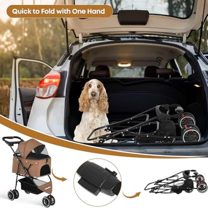 Pet Stroller,Dog Stroller for Small Medium Dogs Cats,3 Wheels,Deep Brown - Image 4