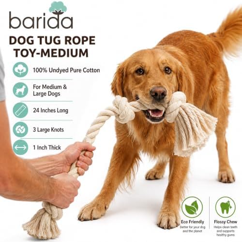 Barida Natural White Cotton Tough Dog Rope Toy for Medium & Large Dogs. Non Toxic and Premium Rope Toys for Dogs. - Image 2