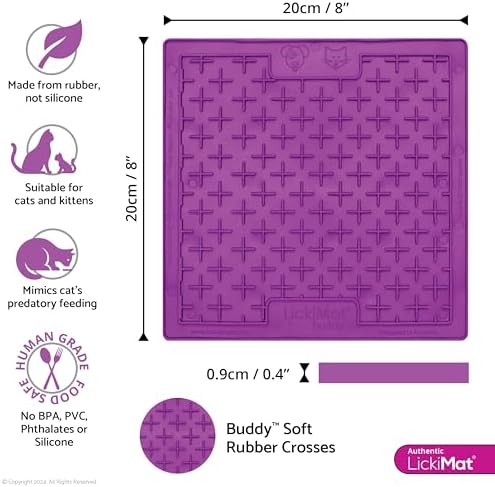 LickiMat Classic Buddy, Cat Slow Feeder Lick Mat, Boredom Anxiety Reducer; Perfect for Food, Treats, Yogurt, or Peanut Butter. Fun Alternative to a Slow Feed Cat Bowl or Dish, Purple - Image 2