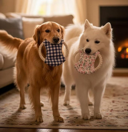 Dog Frisbees Cotton Rope Toys Flying Discs 2 Pack, Teething, Soft Polyester Squeaker Toy for Training,Throwing and Interacting for Anti Boredom & Anxiety, Easy to Clean