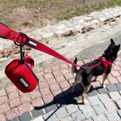 Best Pet Supplies Dog Poop Bag Holder Leash Attachment with Reusable Dispenser for Travel, Walking, Park, and Outdoor Use, Durable with Clip-On - Red, Mesh Dispenser w/15 Bags - Image 6