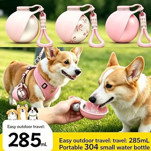 Portable Dog Water Bottle, 304 Stainless Steel Foldable Pet Water Cup, Leak-Proof Travel Water Dispenser with Foldable Silicone Bowl, 285ml Large Capacity for Dogs Cats Outdoor Walking Hiking - Image 2
