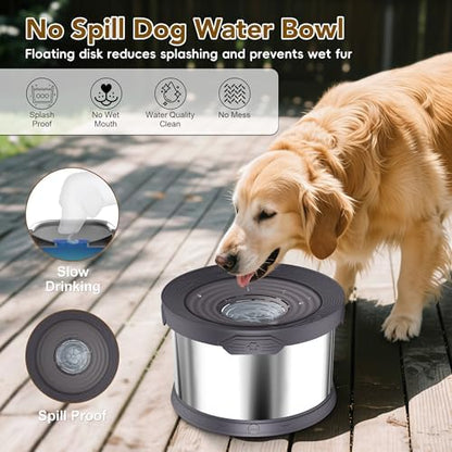 UPSKY 12L Dog Water Bowl No Spill Stainless Steel for Slow Drinking Gray - Image 3