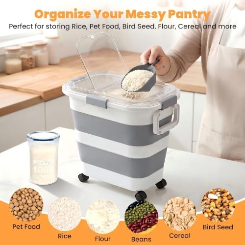 2 Pack 25 Lbs Dog Food Storage Container, Collapsible Rice Container - Image 5