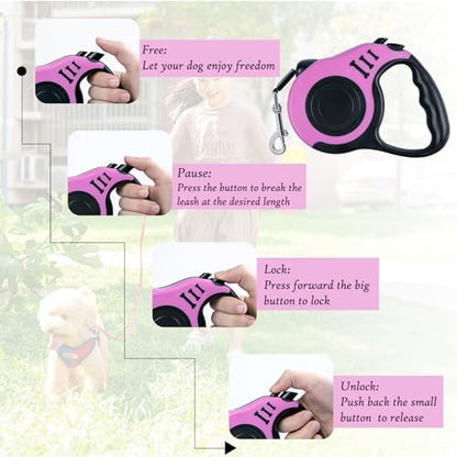 Retractable Dog Leash, 10 FT Dog Leash for Small Medium Dogs up to 22lbs, Pet Tape with Anti Slip Handle and Lock Nylon, 1 Silicone Dog Bowl, 1 Dispenser, 2 Waste Bag - Image 4