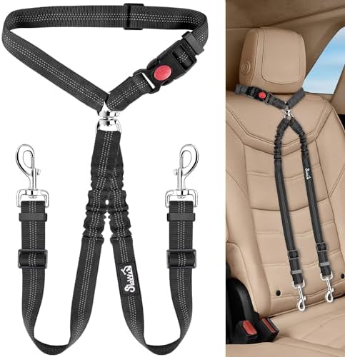 Lukovee Double Dog Car Seat Belt, No Tangle Headrest Restraint by Lukovee
