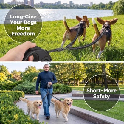 13.5 FT Dual Retractable Dog Leash(Up to 33 LBs Each)+Poop Bags&Holder - Image 4