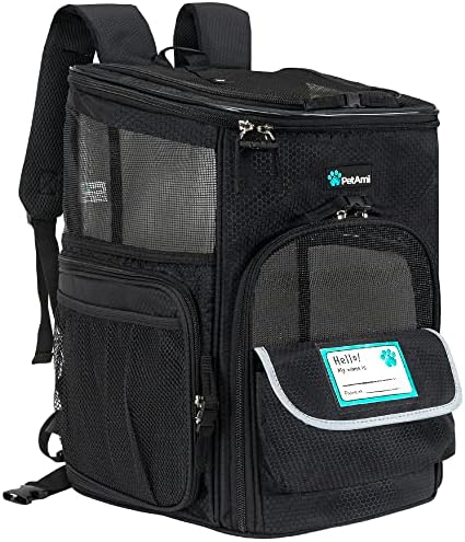 PetAmi Dog Backpack Carrier, Airline Approved 4-Way Entry Cat Bag, Black by PetAmi