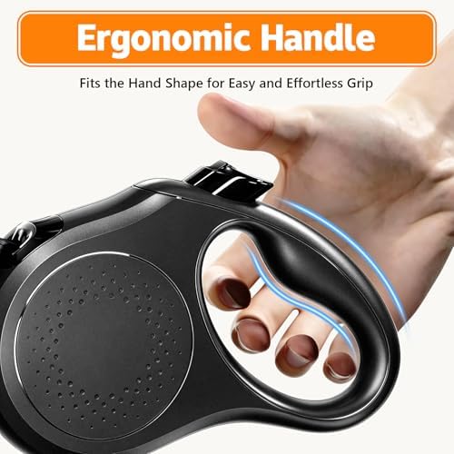 Retractable Dog Leash, 16 FT Strong Nylon Tape for Small and Medium Dogs up to 55 lbs, 360° Tangle-Free Design, One-Hand 3-Mode Brake & Lock, Ergonomic Non-Slip Handle, Black - Image 5