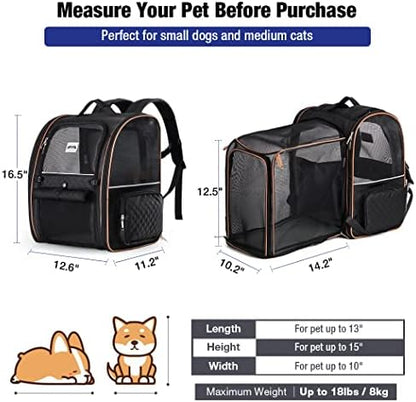 Large Cat Backpack Carrier Expandable Pet Carrier Backpack for Small Dogs Medium Cats Fit Up to 18 Lbs, Dog Backpack Carrier, Foldable Puppy Backpack Carrier for Travel, Black - Image 2