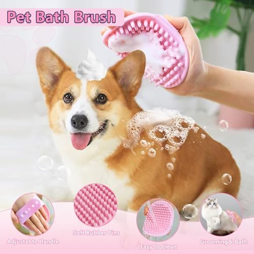 Dog Brush Grooming Kit 6PCS Dog Brush for Shedding-Dogs Brushes for Grooming, Dematting Comb for Dogs, Nail Clipper with Nail File, Flea Comb, Cat Bath Brush-Pink - Image 6