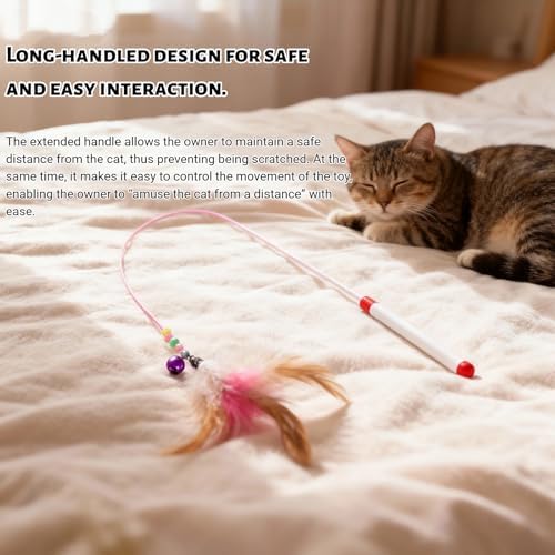 Cat Feather Wand Toy - Steel Wire Feather Interactive Cat Stick Training - Beads Bells Kitten Wand Toys Pet, Funny Kitten Fishing Pole Toy for Bored Indoor Chase & Exercise(1Pcs) - Image 7
