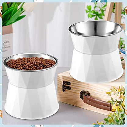 Lallisa 2 Pcs Elevated Cat Bowls Adjustable Raised Cat Feeder Non Slip Food Water with Stand Safe Stainless Steel Bowls with Pet Food Stand for Pets Feeding Eating(White) - Image 4