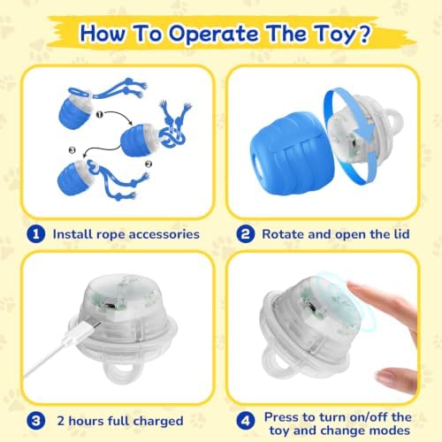 Interactive Dog Toys, Automatic Rolling Dogs Toy with Rope for Medium/Large Dogs, Touch Activated Moving Dog Ball for Boredom(Blue) - Image 7