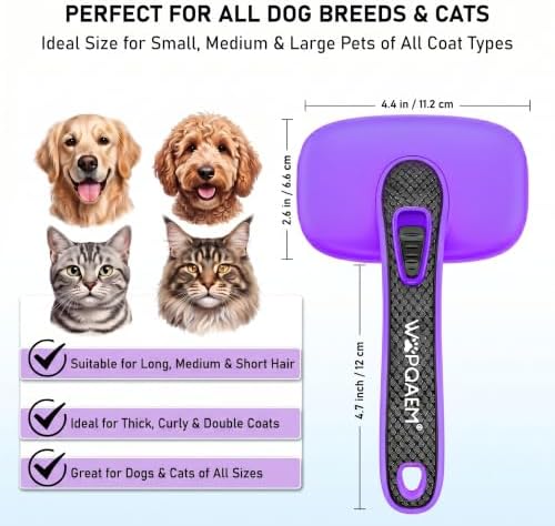 Self Cleaning Slicker Brush for Dog and Cat Shedding, Purple - Image 5