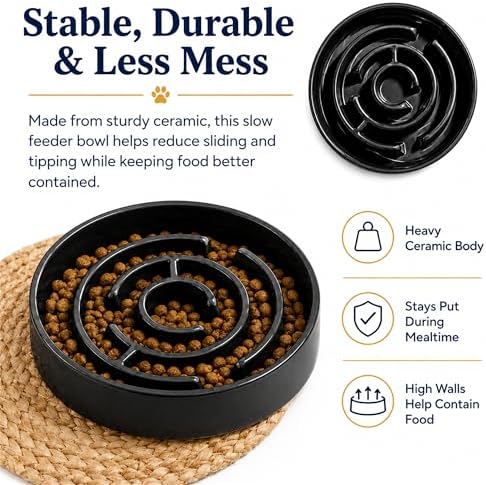 Ceramic Slow Feeder Dog Bowl, 1.5 Cup Puzzle Dish for Small Medium Dogs - Image 5