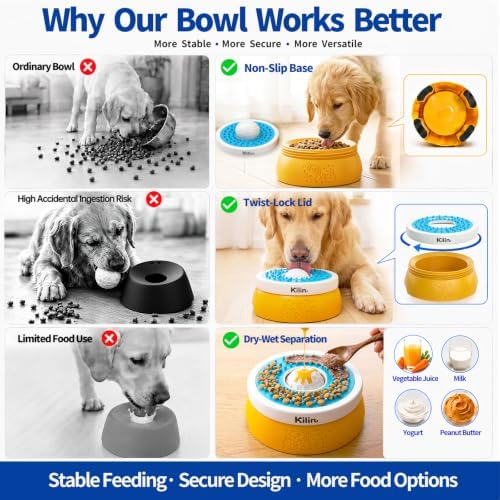 KILIN Slow Feeder Dog Licking Bowl with Rolling Ball,4 Non-Slip Pads,8fl oz - Image 5