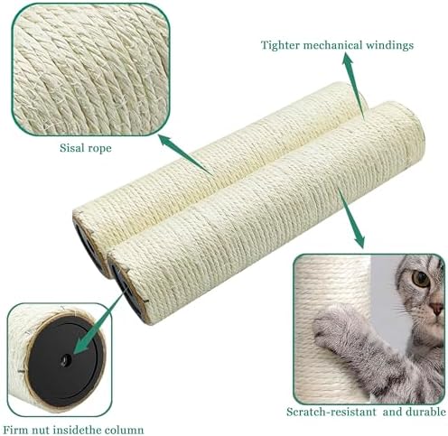 Cat Tree Replacement Post, 2 Pack 9.84in (Connectable to 19.7in/50cm) Cat Scratching Post with M8 Screws, Natural Sisal Cat Tower Parts for Cat Tree Repair - Image 4