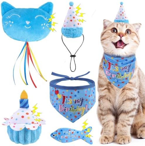 BINGPET Cat Birthday Decorations Outfit, 5 Pcs Catnip Toys for Indoor Cats by BINGPET