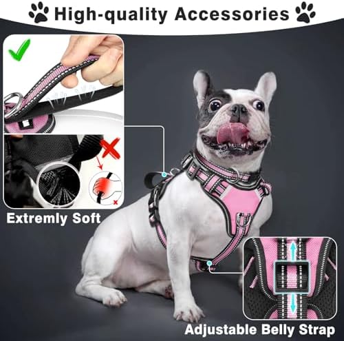 WINSEE Pet Harness Collar and Leash Set, All-in-one Reflective Dog Harness No Pull with Adjustable Buckles for Puppies, Small, Medium, Large, and Extra-Large Dogs (Medium, Pink) - Image 2
