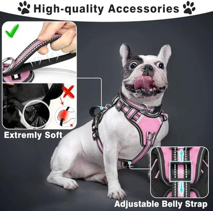 WINSEE Pet Harness Collar and Leash Set, All-in-one Reflective Dog Harness No Pull with Adjustable Buckles for Puppies, Small, Medium, Large, and Extra-Large Dogs (Medium, Pink) - Image 2