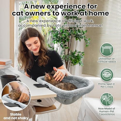 JUNSPOW Cat Desk Bed - One-Click Folding,Sunken Design & Space-Saving Semi-Circular Cat Bed, Soft Faux Rabbit Fur Material, Suitable for Various Desktops-Maximum Hold Up to 40lb - Image 2