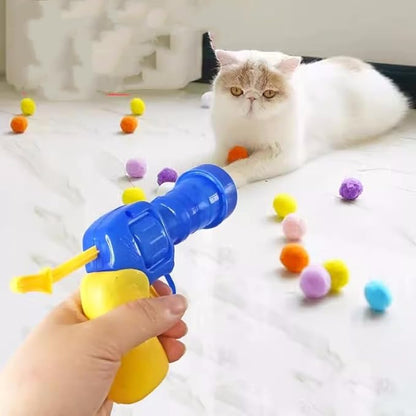 100pcs Cat Toy Ball Launcher Set Fun Colorful Plush Self Play Toys Pom Balls Shooting Interactive for Indoor Cats Enrichment Kittens Puff Playing (Launcher with 100 Pieces Ball)