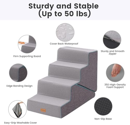 Gardner Pet Dog Stairs for Small Dogs 22" H, Large 2 in 1 Transformable 4-Step Pet Stairs and Dog ramp, Steps for Couch with Durable Non-Slip Waterproof Fabric Cover and Soft Foam, Grey - Image 4