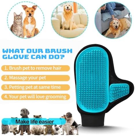 2025 Pet Grooming Glove with Tipped Pin Brush,Special Design Deshedding Glove, Perfect Petting Tool for Sensitive Dogs & Cats with Long & Medium Fur, Massage Mitt - Right-Hand - Blue - Image 4