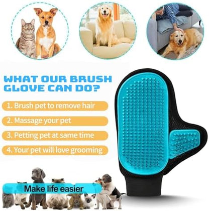 2025 Pet Grooming Glove with Tipped Pin Brush,Special Design Deshedding Glove, Perfect Petting Tool for Sensitive Dogs & Cats with Long & Medium Fur, Massage Mitt - Right-Hand - Blue - Image 4