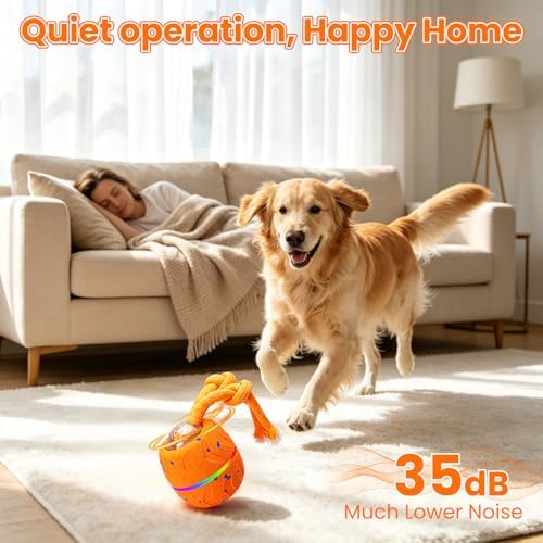 Interactive Dog Toy Ball, Automatic Bouncing Rotating, Realistic Dog Barking Sounds, E‑TPU, IP54, Rechargeable, Small/Medium/Large Dogs, Indoor/Outdoor（Light Orange） - Image 6