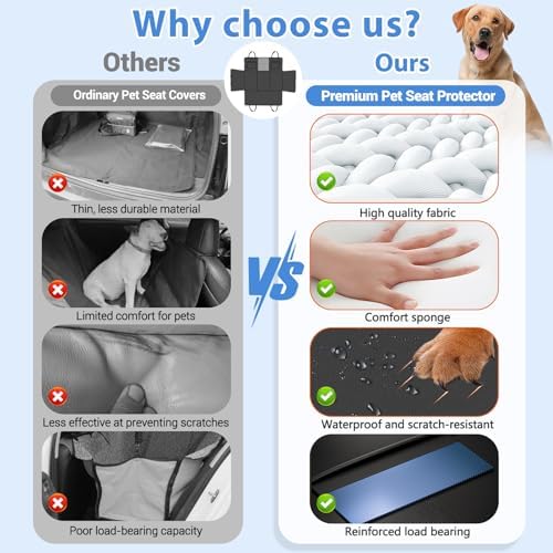 Hard Bottom Dog Car Seat Cover for Back Seat – Waterproof Nonslip Hammock Extender for Trucks & SUVs, Heavy Duty Pet Protector, Black Faux Leather - Image 4